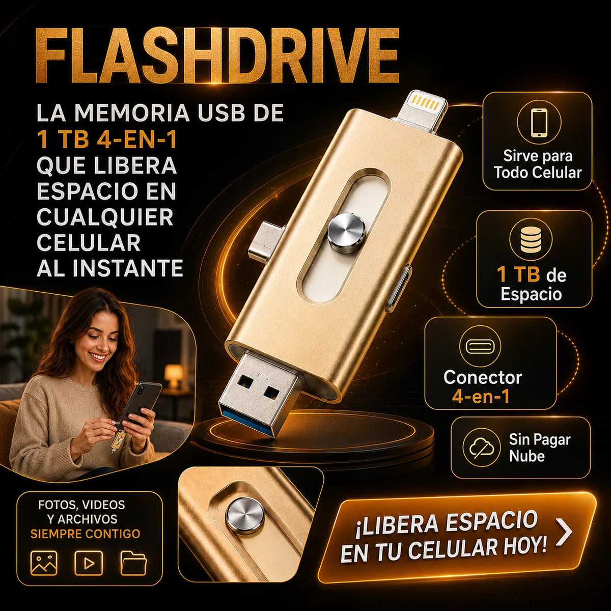 FlashDrive | Memoria USB de 1 TB - 4 en 1